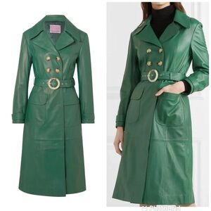 ALEXACHUNG Belted Leather Coat Green